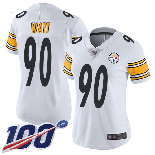 Women Pittsburgh Steelers Football 90 Limited White T J Watt Road 100th Season Vapor Untouchable Nike NFL Jersey